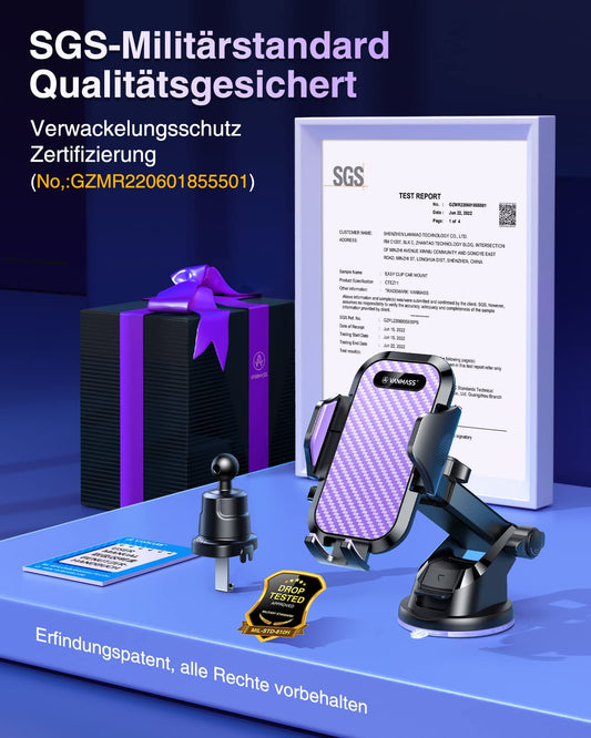 VANMASS Car Phone Holder 2025 Upgrade Suction Cup & Vent Hook 4 in 1 Phone Mount Military-Grade Protection Smartphone Holder on Windshield for iPhone 16 15 14 13 Pro Max Samsung, etc.