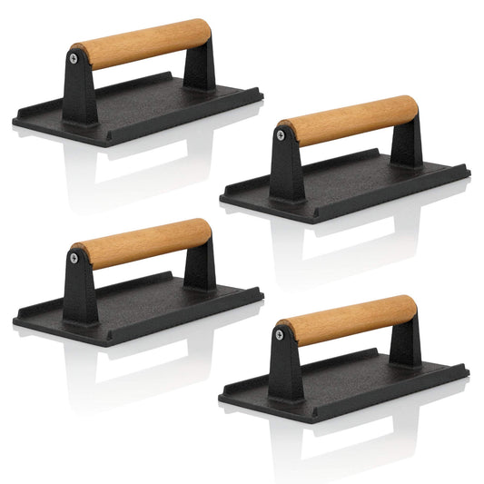 BBQ-Toro Meat Press Cast Iron | 4 Pieces | 1 kg Grill Weight with Wood Handle | Burger Press, Meat Press | Steak Press, Burger Smasher Cast Iron | Gas Grill Weights, Grill Press for Meat