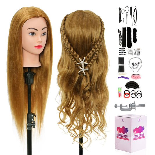Neverland 80% real hair mannequin head for hairdresser training 24 inch with table clamp + hair styling braid set. Great for hair salons and practicing hairstyles.