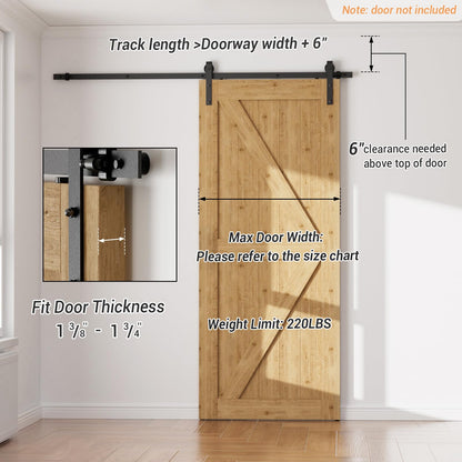 243cm/8FT Sliding Barn Door Hardware Kit Sliding Door System Accessory for Interior Doors, Black