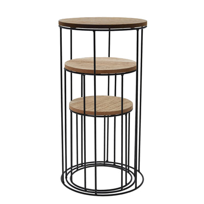 Wooden flower stool round 3-piece set - Ø 16/18 / 21 cm - Plant stand with metal frame - Flower column plant stand decorative stand side table