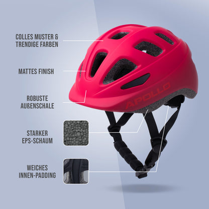 Apollo children's bike helmet, helmet for kids & teens, multi-sport helmet, bike helmet for girls, bike helmet for boys, kids helmet from 3 years, adjustable children's helmet, from size 48, for bike & scooter.