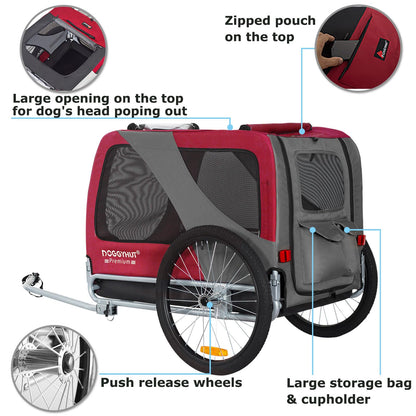 DOGGYHUT® Premium XL Dog Bike Trailer up to 45 kg Bike trailer for dogs Dog trailer for bicycles large dogs 80103 (RED/BLACK)