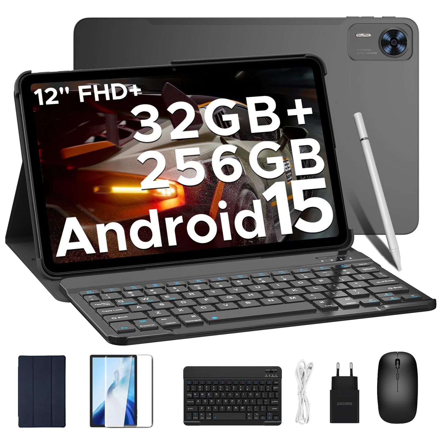 DOOGEE T36 Android 15 tablet 12 inch - 2025 New tablet with keyboard/stylus/mouse/case, 32GB + 256GB/2TB, 4G LTE, 8800mAh, 90Hz octa-core.