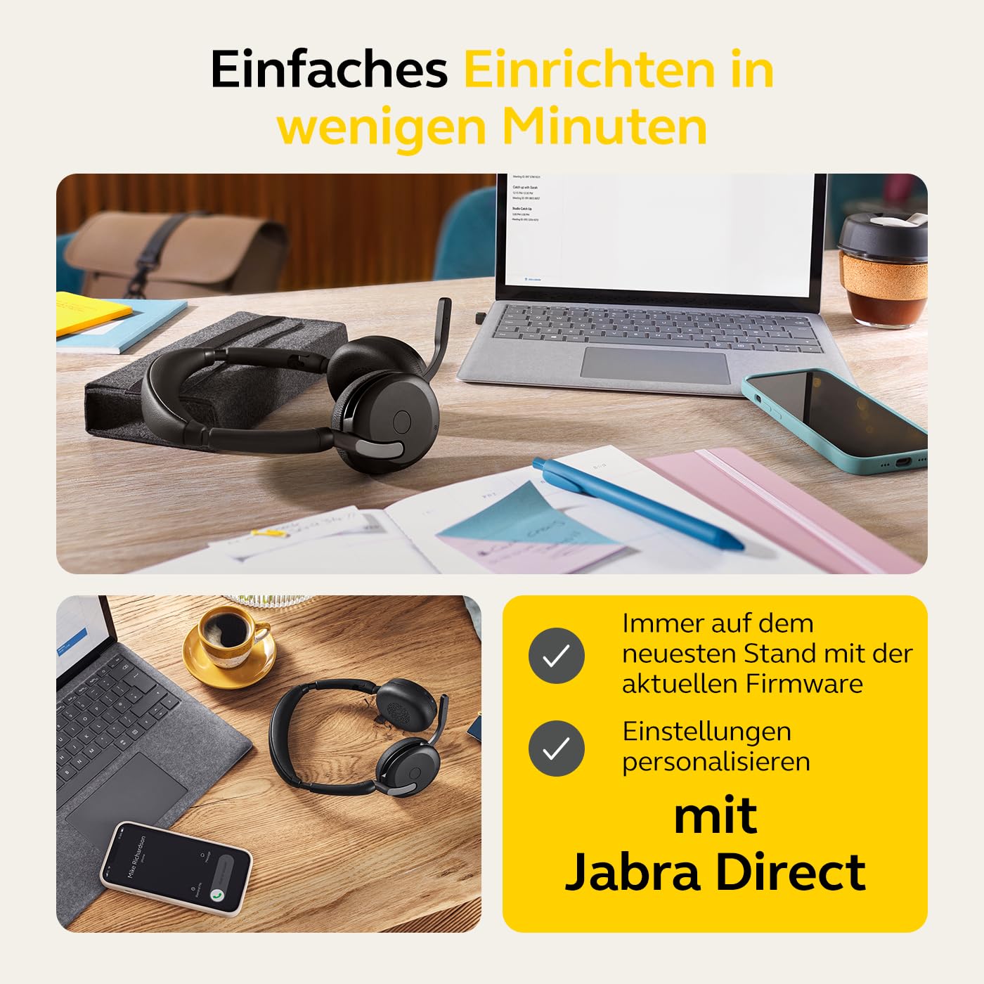 Jabra Evolve2 65 Flex - Stereo Bluetooth headset with wireless charging pad, noise-cancelling Jabra ClearVoice technology, and hybrid ANC - certified for MS Teams - Black.