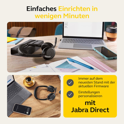 Jabra Evolve2 65 Flex - Stereo Bluetooth headset with wireless charging pad, noise-cancelling Jabra ClearVoice technology, and hybrid ANC - certified for MS Teams - Black.