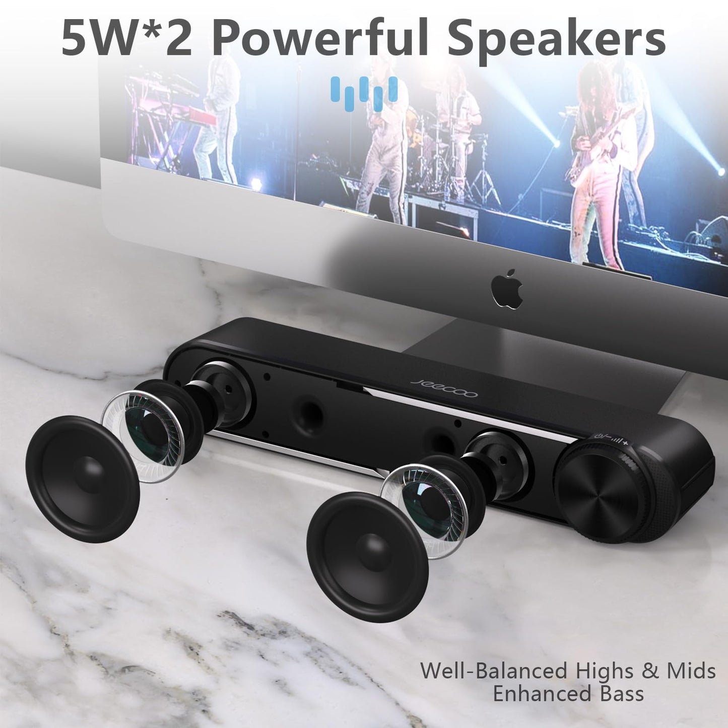 Jeecoo A30 PC speakers, computer speakers for PC, USB powered PC soundbar in black. Speakers for PC, laptop, monitor, iPad, tablets, smartphone (USB+3.5mm)