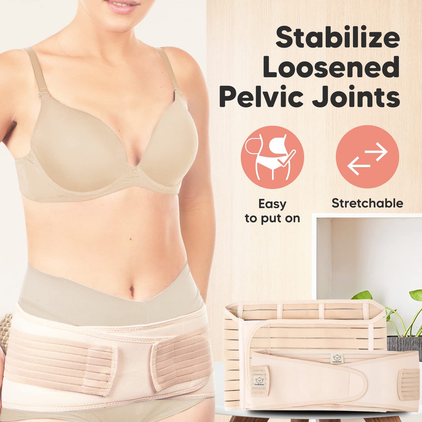 KeaBabies Revive 3 in 1 Postpartum Belt for Women - Belly Belt after Birth C-Section, Postpartum Recovery Belt, Belly Band after Birth, Pregnancy Belly Belt (Classic Ivory, XL)