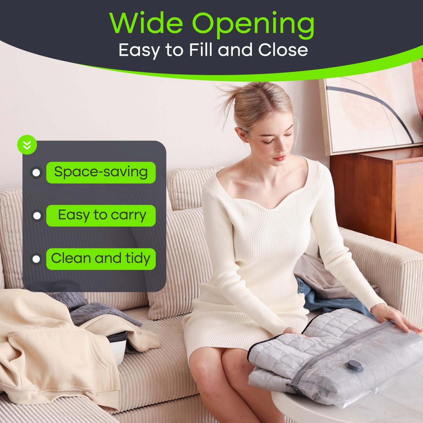 Vacbird Vacuum Bags for Clothes with Electric Pump, 9 Pack (3x 40x40, 3x 40x50, 3x 40x60), Space Saving Vacuum Storage Bags for Clothing Ideal for Travel, Bedding, Moving, Daily Storage.