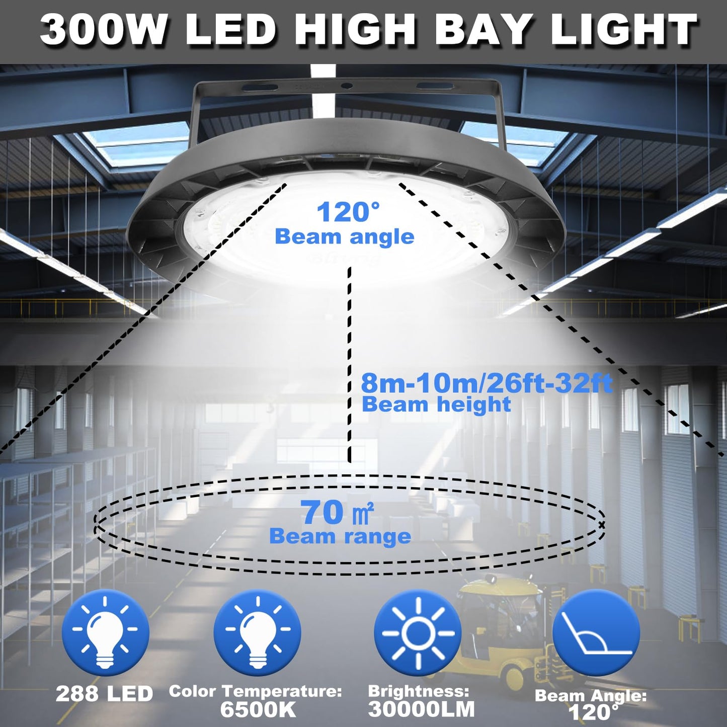 Blivrig 300W LED UFO High Bay Light Industrial Lamp 6500K Cool White 30000LM, 252 Pendant Lights 230V with Cable, IP65 Waterproof Hanging Lights Indoor Lighting for Gymnasiums, Factories