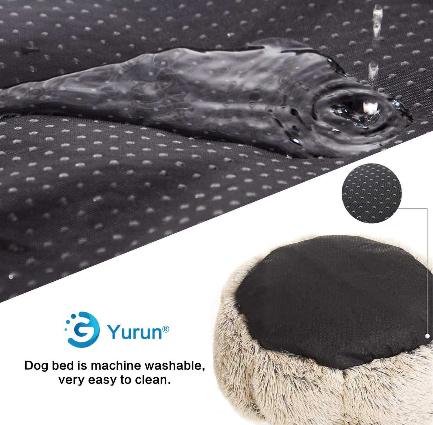 Yurun Pet Bed Donut, Pet Bed for Cats and Dogs Round Plush Dog Bed Cat Bed in Doughnut Shape Washable, Self-Warming and Cozy for Medium-sized Dogs - Dark Gray 100x100x20cm