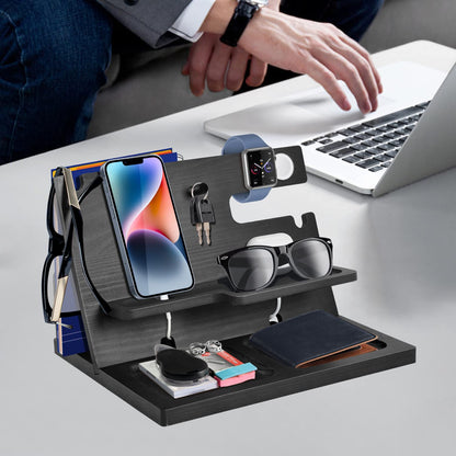 Gifts for Men Nightstand Organizer Wood Phone Docking Station Gift for Dad Birthday Gift for Men Phone Docking Station Wood Phone & Key Organizer Gift Man Christmas