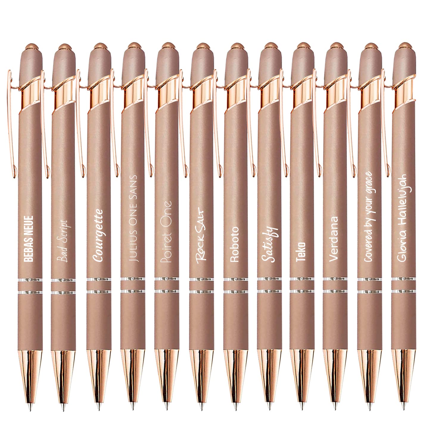 Beautiful Papers - x12 - Personalized 2 in 1 Pen - Personalized Ballpoint Pen with Engraving I Rose Gold Metal I Softtouch Feeling I write in black I integrated Stylus