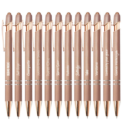 Beautiful Papers - x12 - Personalized 2 in 1 Pen - Personalized Ballpoint Pen with Engraving I Rose Gold Metal I Softtouch Feeling I write in black I integrated Stylus