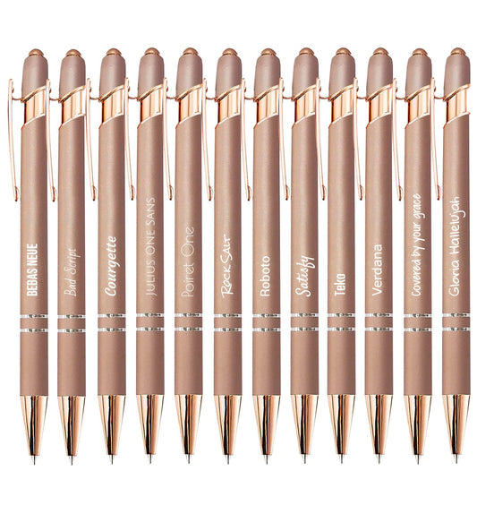 Beautiful Papers - x12 - Personalized 2 in 1 Pen - Personalized Ballpoint Pen with Engraving I Rose Gold Metal I Softtouch Feeling I write in black I integrated Stylus