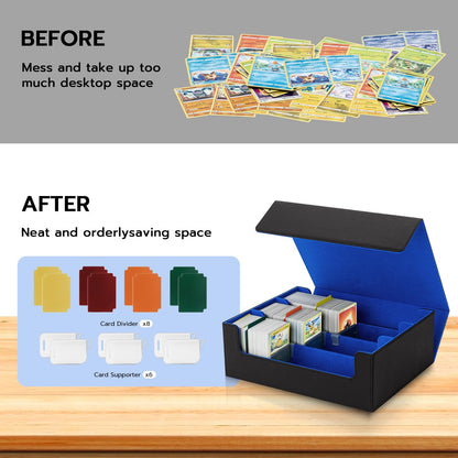 Tolesum Card Deck Box for MTG, Holds 1800+ cards with dividers, PU Leather Strong Magnetic Trading Card Storage Box Compatible with Magic Commander TCG Cards - Black and blue.