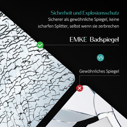 EMKE bathroom mirror with lighting 80x60cm with touch, anti-fog, adjustable brightness, memory function, cool white 6500K energy-saving bathroom mirror with lighting