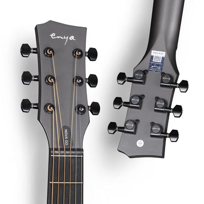 Enya Nova Go carbon fiber acoustic guitar, 1/2 size, beginner guitar for adults, travel, acoustic, with gift box, EVA gig bag, guitar strap, cleaning cloth (Black)
