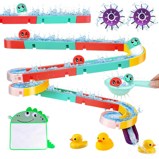 Bath toys, 44 pieces of bathtub toys for 3 4 5 6 years old, DIY marble run water toy for kids, bathtub toy with suction cups, gift for boys girls birthday.