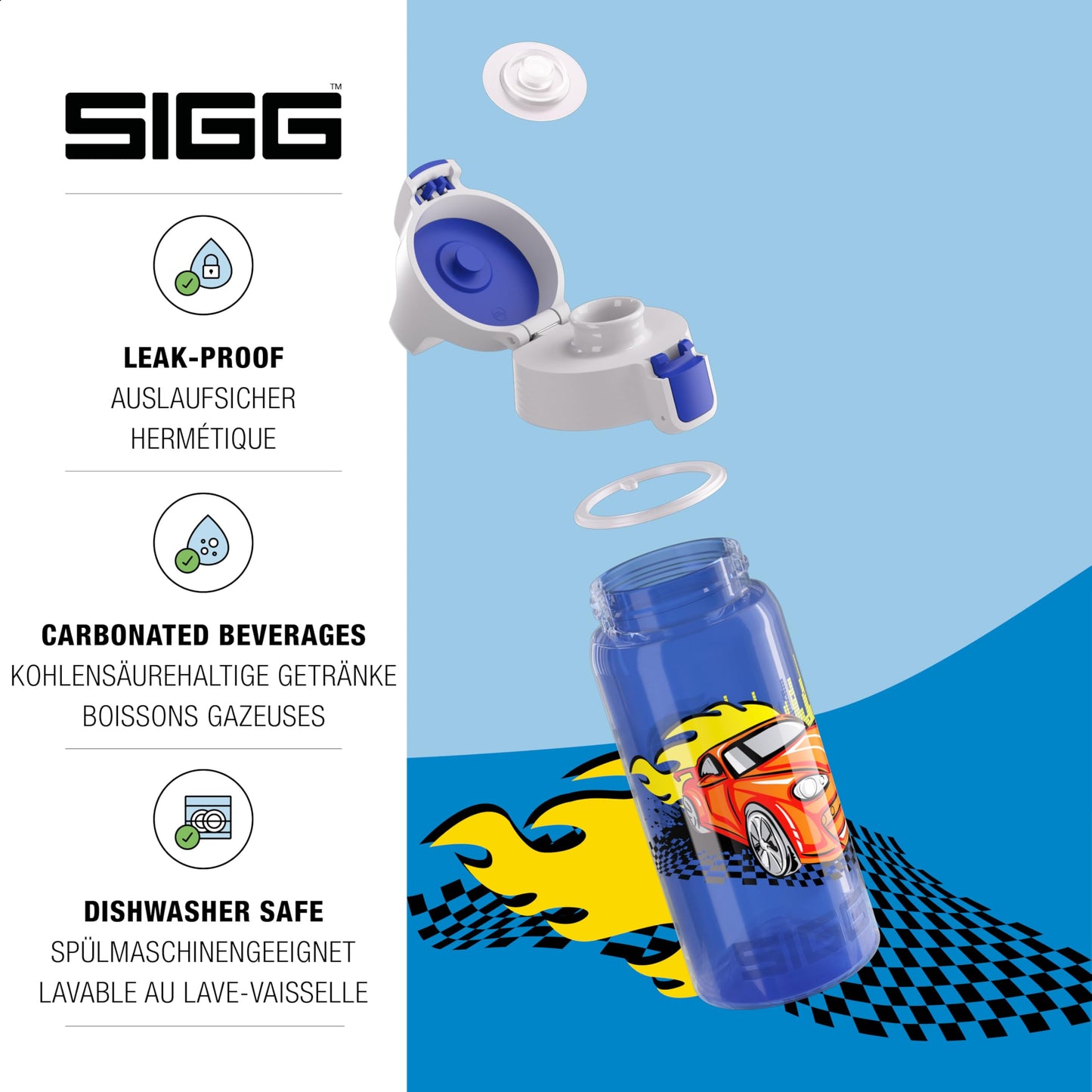SIGG - Kids Water Bottle - Viva One Hot Speed - Suitable for Carbonated Drinks - Leak-proof - Dishwasher Safe - BPA-free - Sports & School - Blue - 0.5L