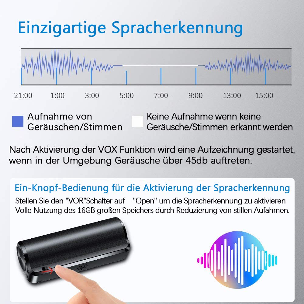 Mini voice recorder with 16GB storage, voice activation, 3200 mA battery, strong built-in magnet, and 192 hours recording capacity. Perfect for lectures, interviews, meetings, and more.
