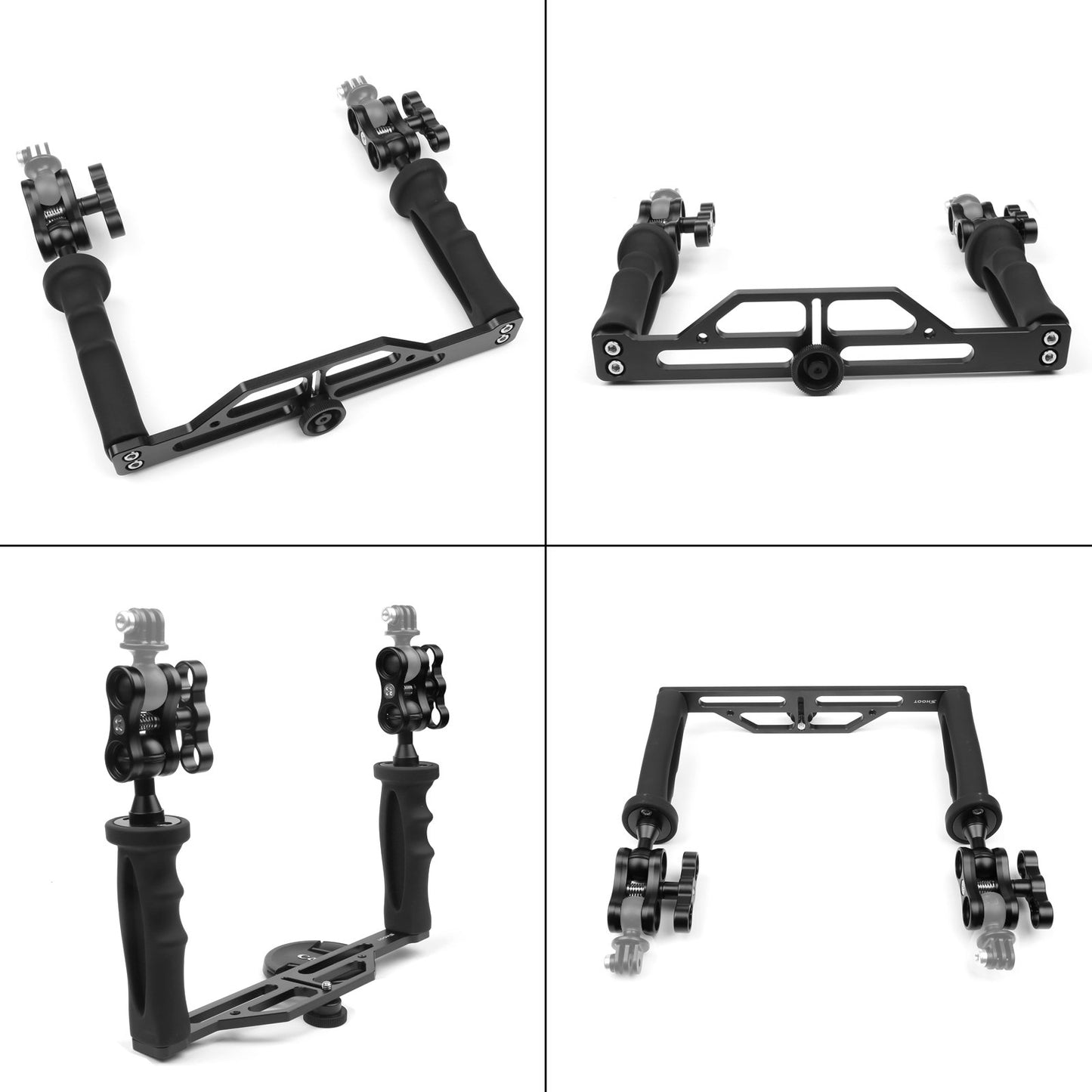 SHOOT Handheld Stabilizer Dual Handle for GoPro Hero 13/12/11/10/9/8/7/(2018)/6/5/4 Cameras and Underwater Dome Port and all Video Light Camera Camcorder LED Light with Ball Head Mount Adapter