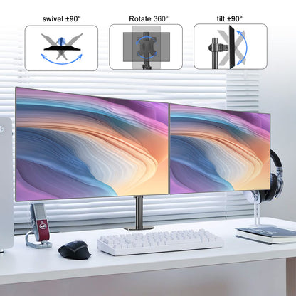 Pholiten monitor arm for 13-27 inch LED LCD screen up to 10 kg, dual monitor mount, height adjustable swivel tilt desk monitor stand, max VESA 100x100mm.