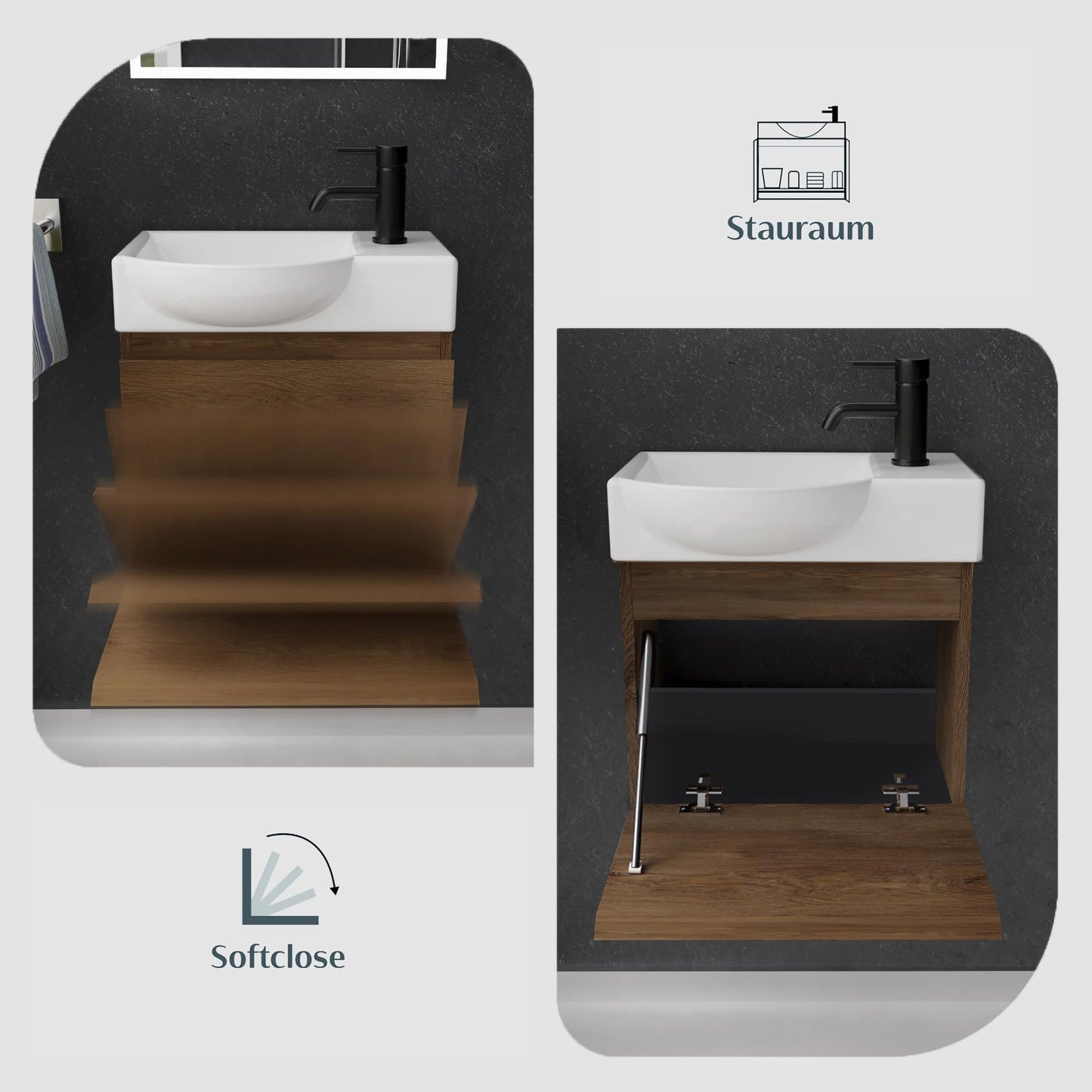 Alpenberger washbasin with cabinet | guest toilet sink small 45 cm wide | countertop sink with sink cabinet | bathroom wall cabinet | washbasin cabinet oak