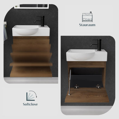 Alpenberger washbasin with cabinet | guest toilet sink small 45 cm wide | countertop sink with sink cabinet | bathroom wall cabinet | washbasin cabinet oak