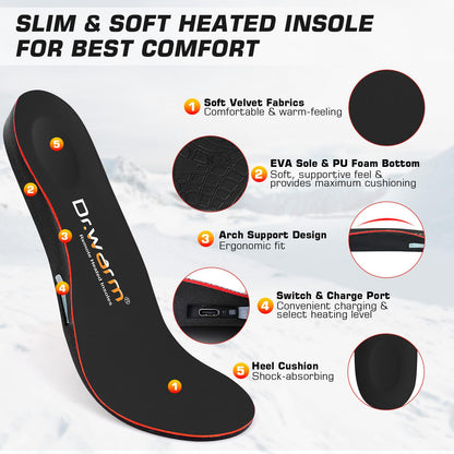 Dr. Warm Heated Insoles, Remote Control Thermal Insoles, Rechargeable Heated Shoe Inserts for Men & Women, Foot Warmers for Camping, Hiking, Skiing, and Outdoor Work (Black, S)