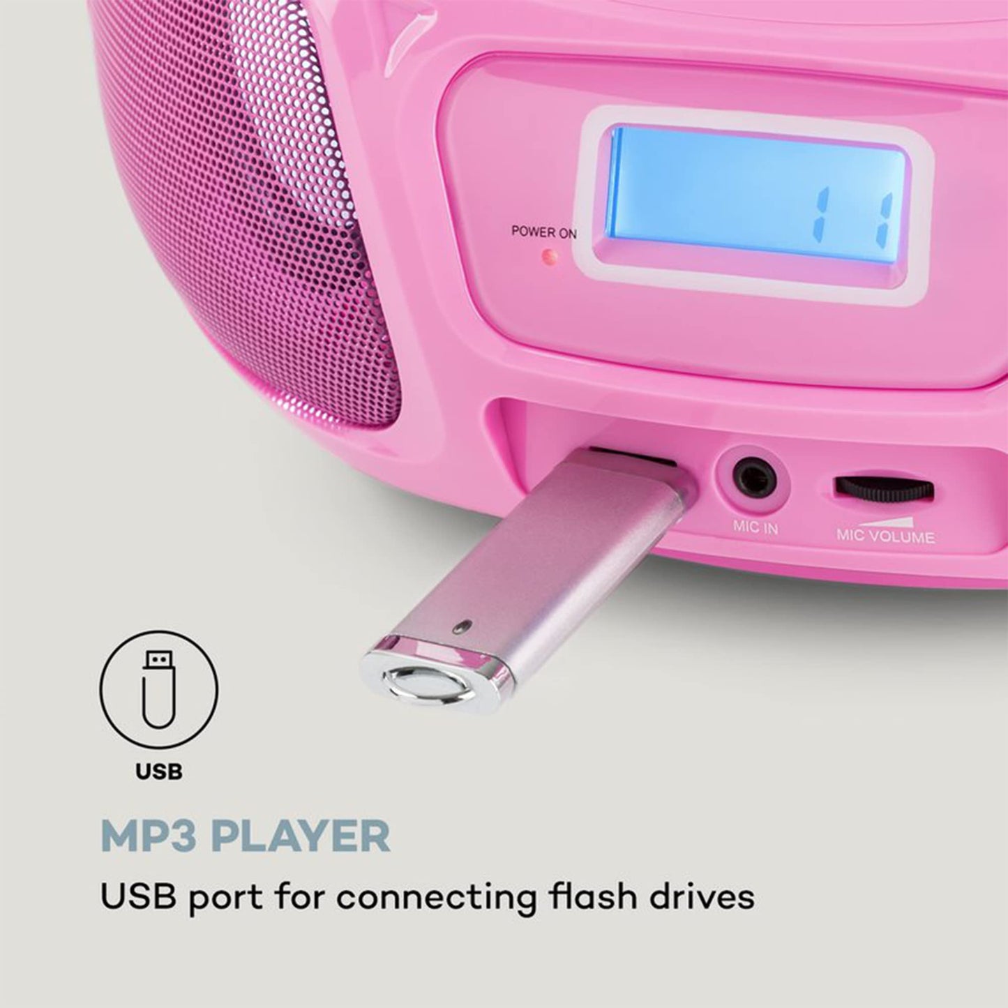 Auna Portable Radio for Kids with CD Player, Microphone, and USB, 3W Boombox with Bluetooth Function, AUX/FM Radio, Portable with LED Display, MP3, 5.0 Streaming, CD-Radio for Girls and Boys.