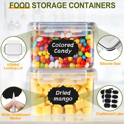 Cinnani 2L storage container set, set of 8 airtight storage containers with lids, cereal dispenser & food storage containers, BPA free kitchen storage box for storing pasta, cereal, rice, flour