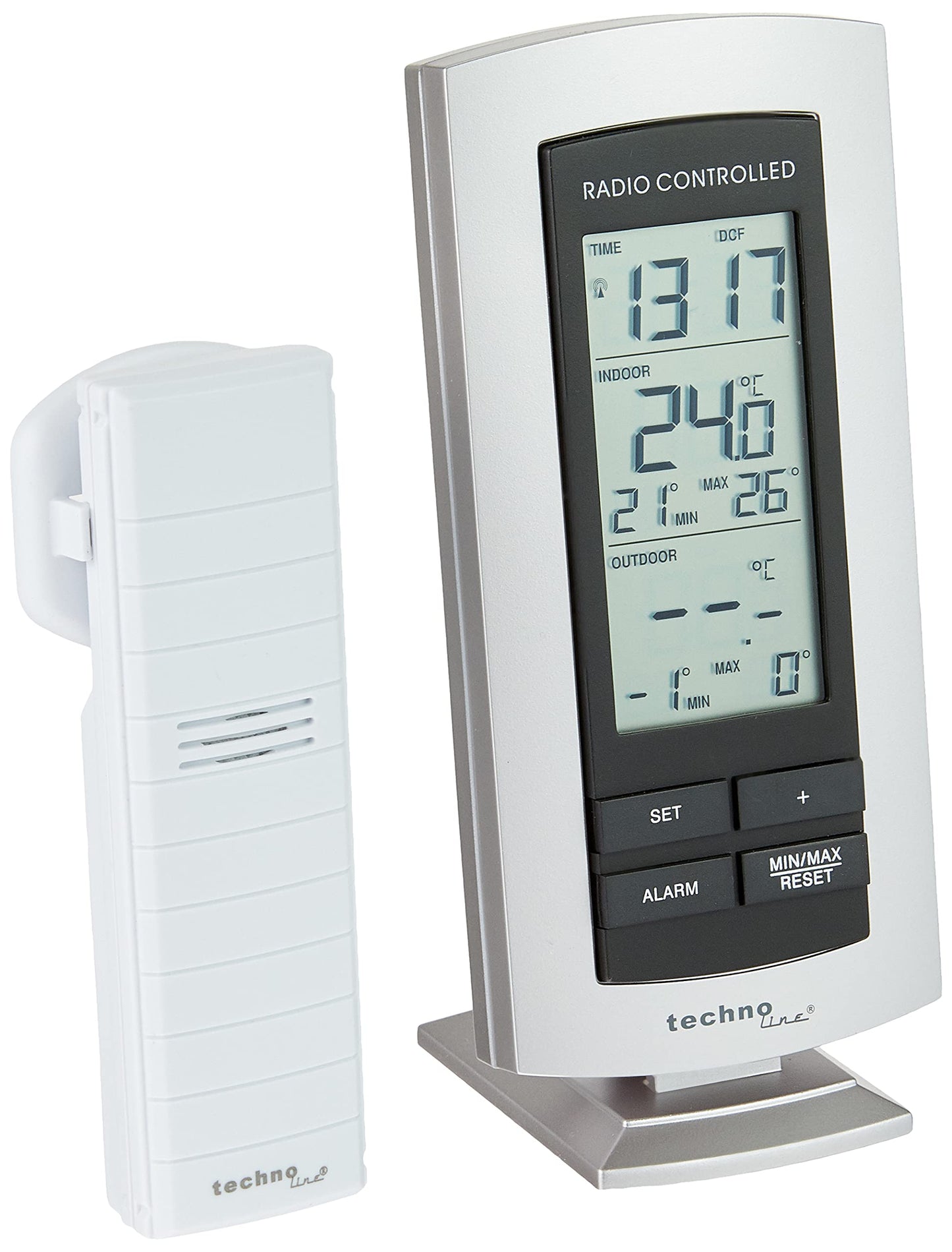 Techno Line weather station WS 9140-IT with radio-controlled clock and indoor and outdoor temperature display, including transmitter TX106