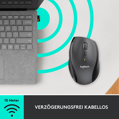 Logitech M705 Marathon Wireless Mouse, 2.4 GHz with USB Unifying Receiver, 1000 DPI, 5 programmable buttons, 3-year battery life, Compatible with PC, Mac, Laptop, and Chromebook - Gray