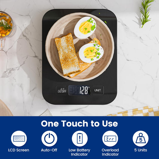 【10KG & Stainless Steel】Digital Kitchen Scale, electronic food scale with tare function, high precision 1g/0.1oz, easy to clean, batteries included