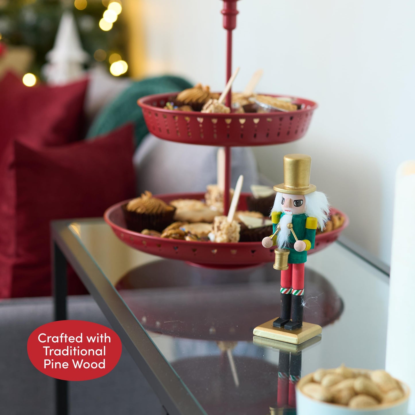 THE TWIDDLERS - 4 hand-painted wooden Nutcracker soldiers, 18cm - High-quality, handmade set, traditional pine wood ornaments, DIY Christmas decoration with movable parts.