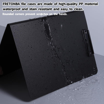 FRETONBA Clipboard A4, Pack of 5 Clipboard with cover, Clipboard folder with 2 clips, Writing board for office/construction/school. Black.