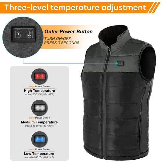 Heated Vest Women/Men, Lightweight Outdoor Heated Vest, Temperature Control Two Heating Zones Heated Jacket Heating Jacket with Heated Collar (Battery Not Included/Output 5V/2A or higher)