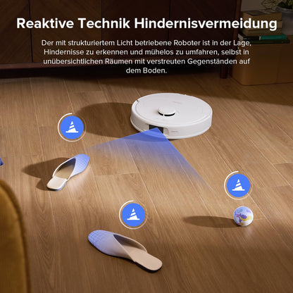Roborock QV35S robot vacuum with mopping function, 10,000 Pa HyperForce suction power, Anti-Tangle brushes, lift-up mops, Intelligent obstacle avoidance, Multi-function docking station (White)