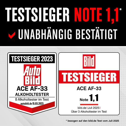 ACE AF-33 Alcohol Tester - the #1 alcohol tester according to AUTO BILD (comparison 2022/23) - police-precise alcohol/blood alcohol tester, black