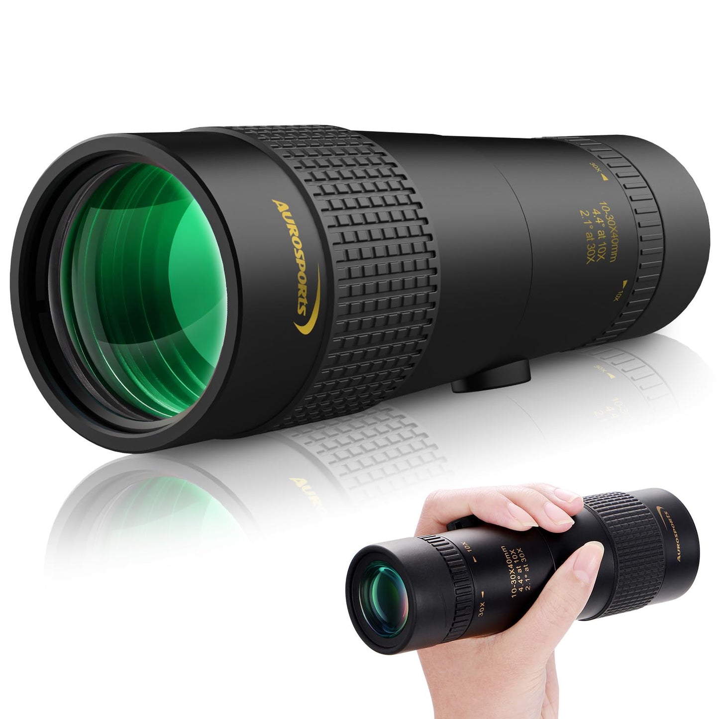 Aurosports 10-30x40 zoom monocular telescope for adults, Bak4 prism dual focus telescope compact monocular for wildlife bird watching hiking hunting camping.