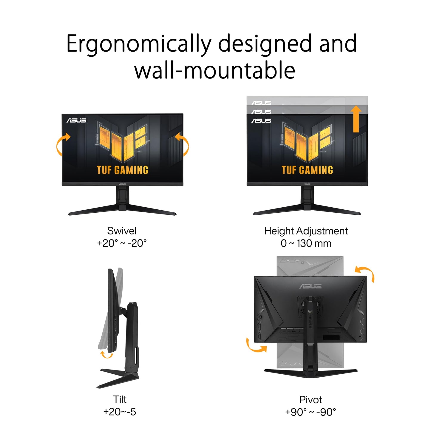 ASUS TUF Gaming VG27AQML1A - 27 inch WQHD monitor - 260 Hz, 1ms GtG, G-Sync, FreeSync, Adaptive Sync, ELMB, GameFast, DisplayHDR 400 - Fast-IPS, 16:9, 2560x1440, USB, DP, HDMI, ergonomic, speaker.