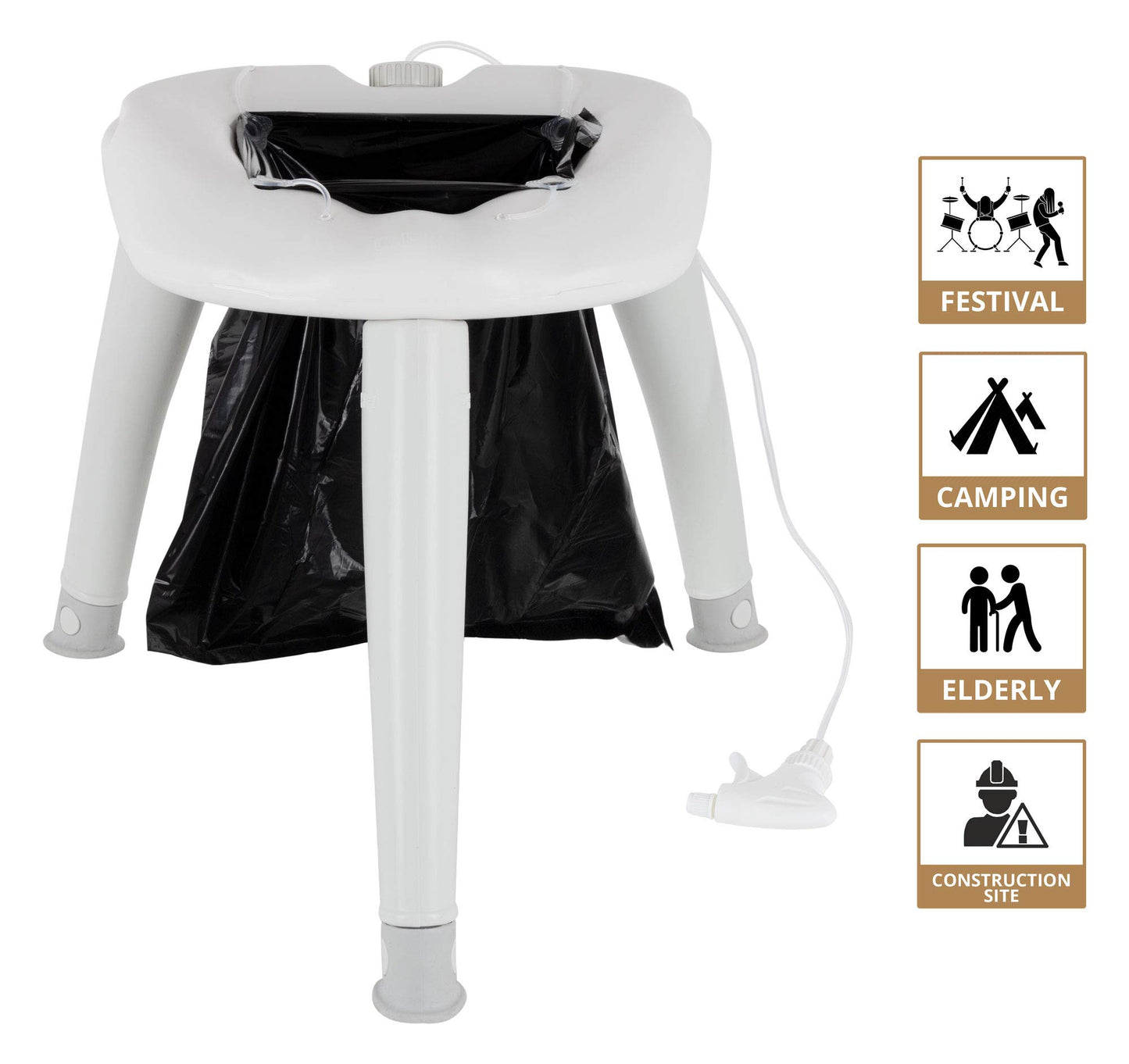 Stagecaptain Quixie-2842 camping toilet - outdoor and travel WC - for kids and adults - with hand washing sprayer - in practical carrying bag - includes 10 waste bags - light grey