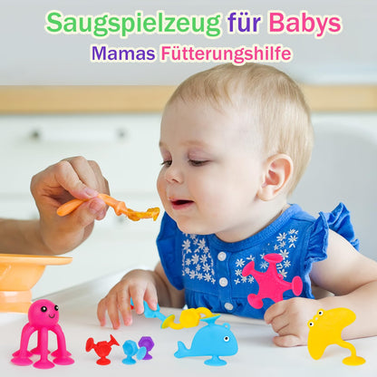 Suction cup toy, 50 pieces sensory silicone building blocks suction toy, bath toy for babies from 3 years with dinosaur egg storage, children stress relief gift for 4 5 6 year old boys and girls.