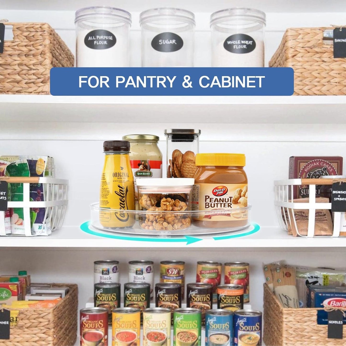 2 pieces Turntable Fridge Organizer Lazy Susan (23.5cm&27cm), 360° Rotating Kitchen Organizer Rotating Spice Rack for Spice Pantry Cabinet Bathroom Dresser. (Transparent)