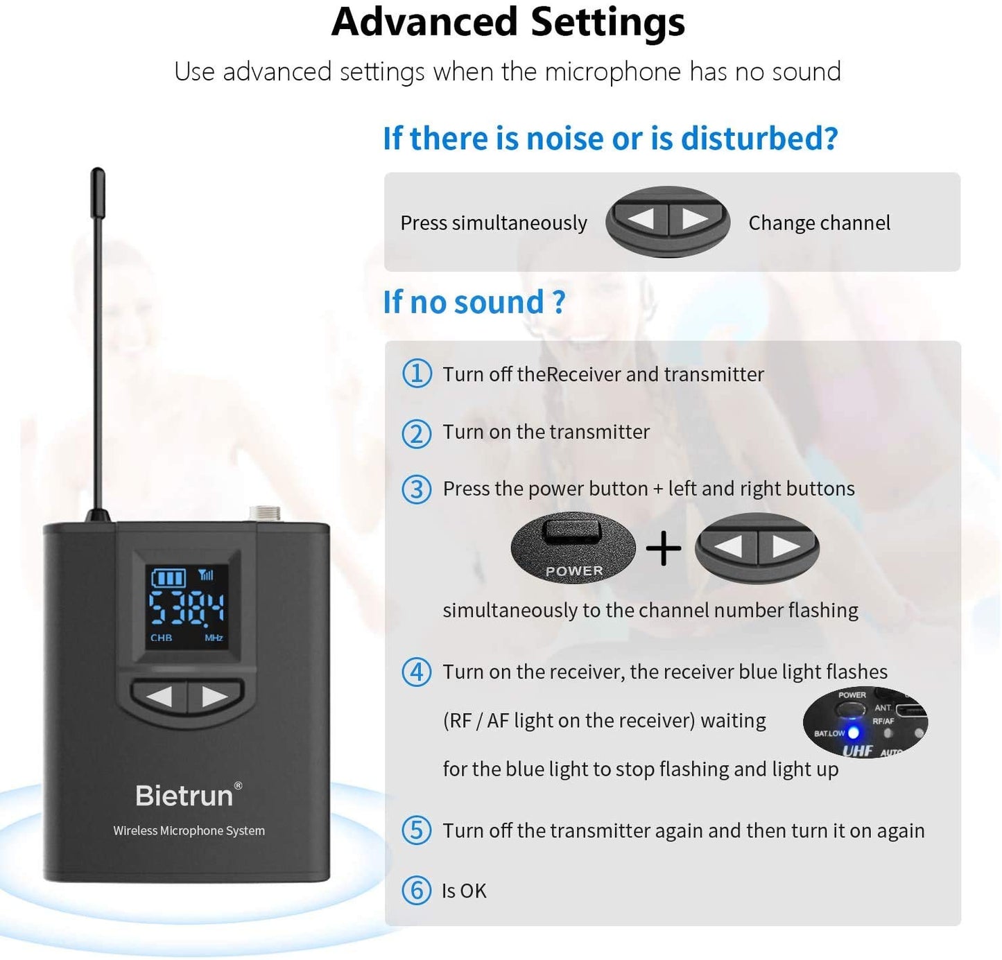 Wireless UHF Lavalier Microphone Headset, rechargeable, 50m range, with 6.35mm/3.5mm plug for amplifiers, PA systems, mixers, PCs, cameras, lectures, vlogs, teaching, interviews.