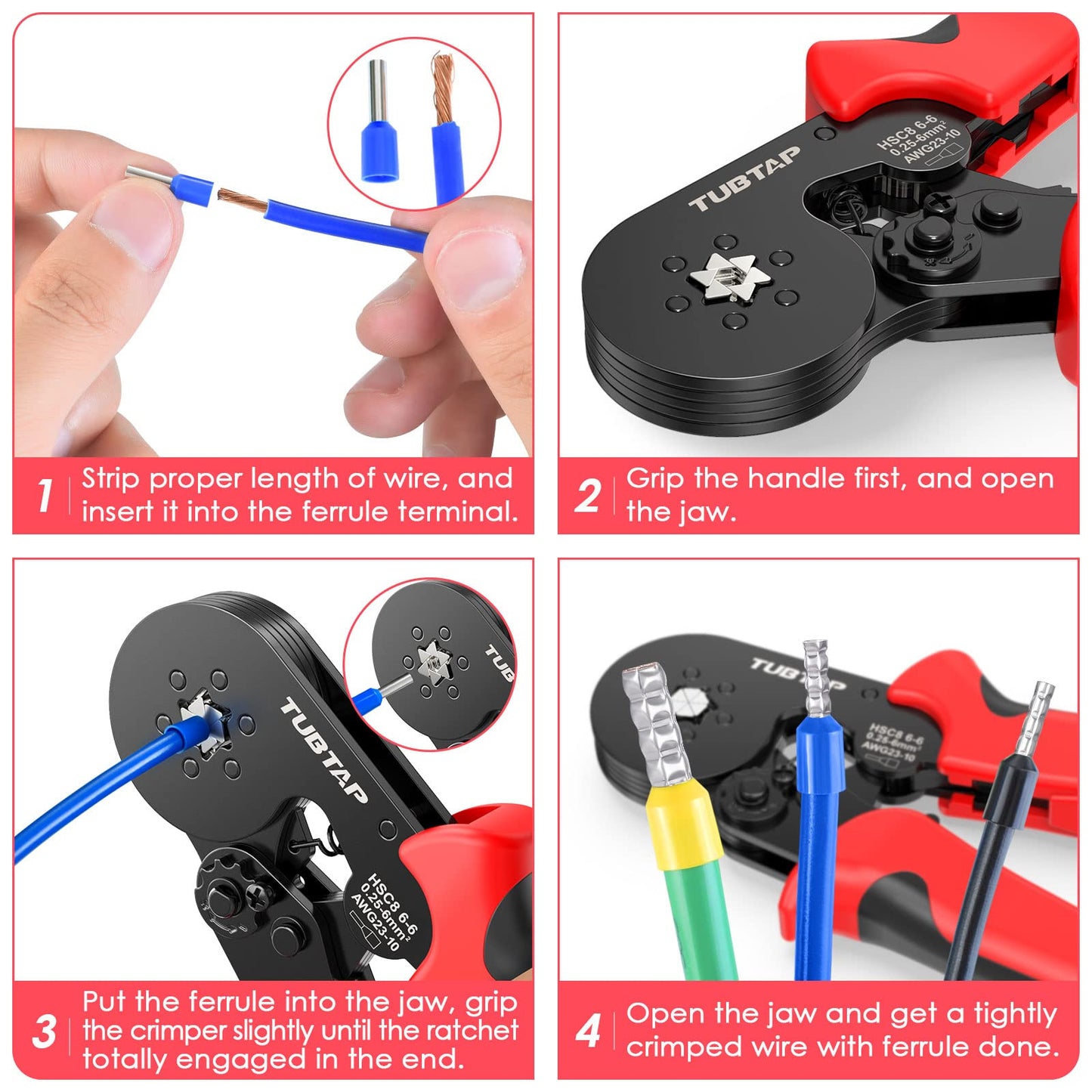 Crimping Pliers Ferrule Set - Hexagonal TUBTAP® Ferrule Crimping Pliers with 2000 pcs Ferrules Tool Kit For 0.25-6 mm² (AWG 23-10), Crimping Pliers, Pressing Pliers