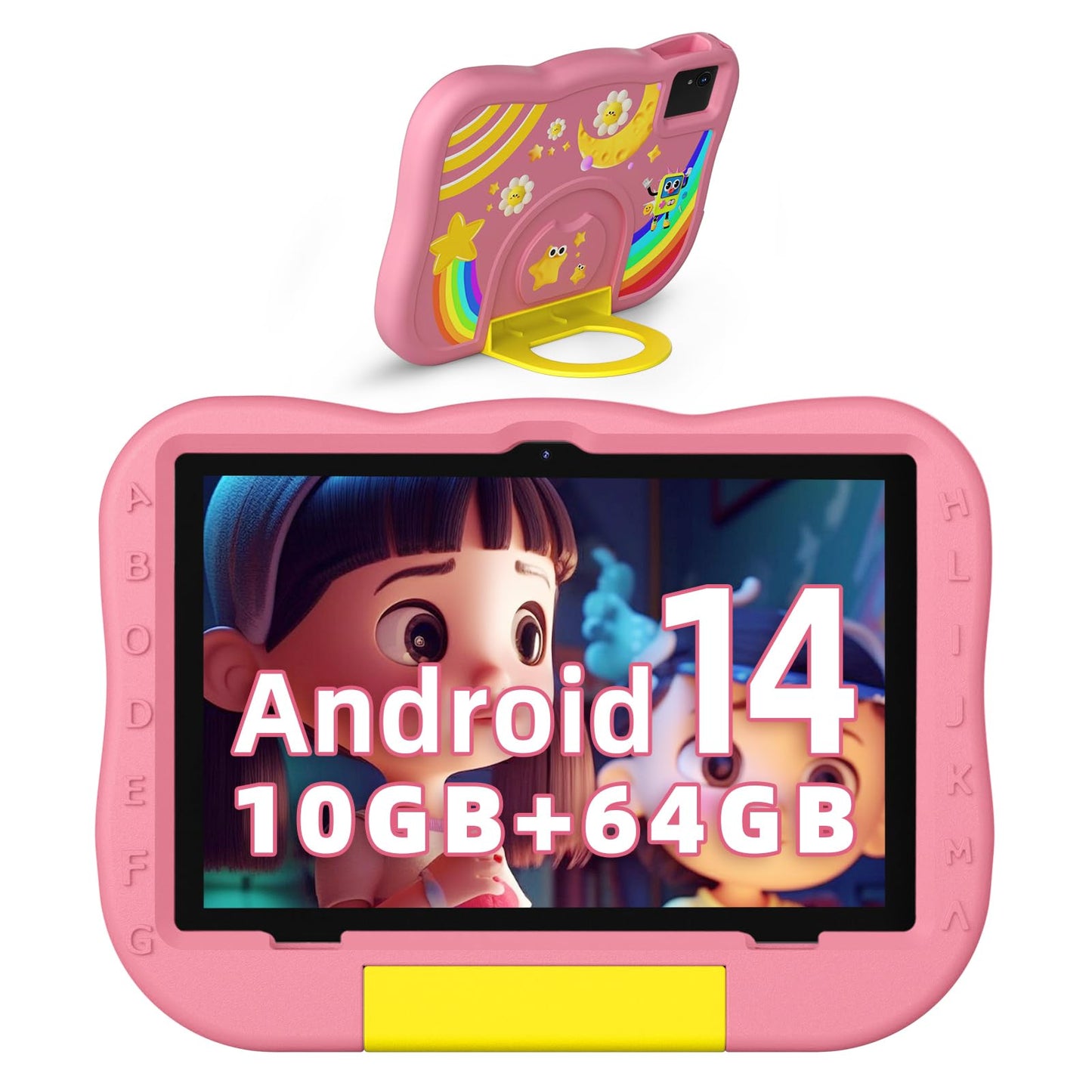 Rebecca Kids Tablet 10 inch Android 14 Tablet for kids with Octa-Core, 6000 mAh, 10GB (4+6) RAM + 64GB ROM, WiFi, BT5.2, Parental Control, Pre-installed kids' educational software Learning tablet for kids.