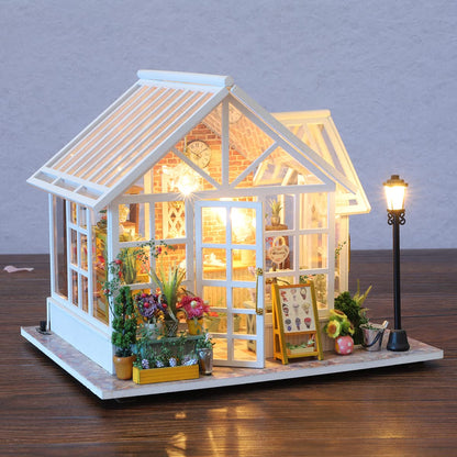 GuDoQi DIY Dollhouse Miniature Kit, 3D Wooden Dollhouse Kit with Furniture and Music and LED Light, Craft Miniature Model Kits for Women and Collectors, Beautiful Flower Shop