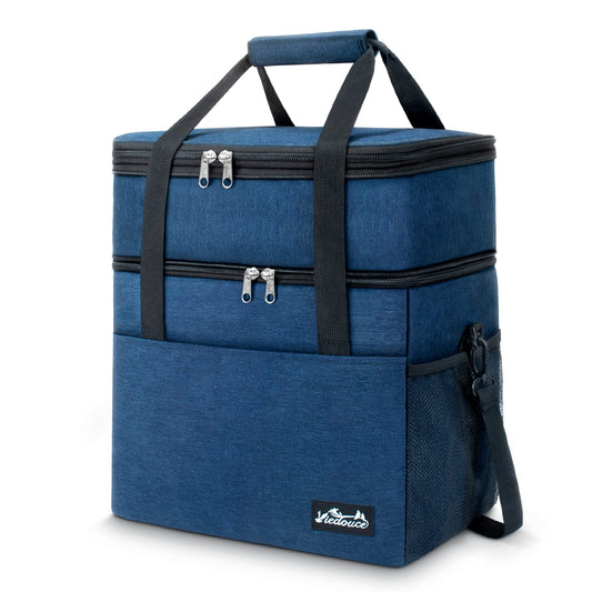 Viedouce cooler bag, expandable insulated picnic bag for men and women, double compartments waterproof leakproof lunch bag with shoulder strap beer opener for outdoor camping travel (blue, 30L)